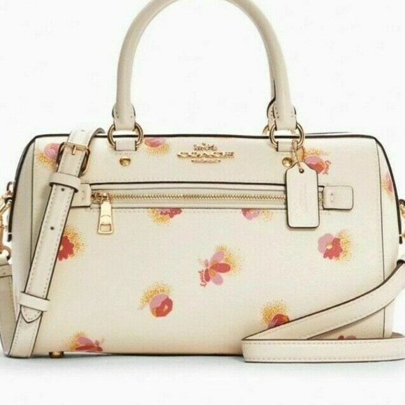 BNWT Coach Rowan Floral Leather Canvas Chalk White Bag Satchel Cross Body C5801 - Picture 16 of 16